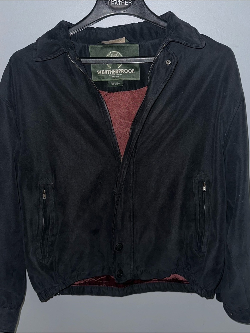 Weatherproof Harrington Jacket Mens Large Black Microfiber Faux Suede Bomber